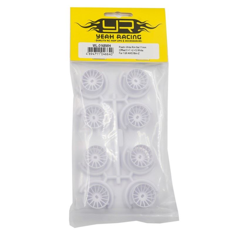 Yeah Racing Plastic Wide Rim Set 11mm (Offset 0 +1 +2 +3) White For 1/28 AWD Mini-Z
