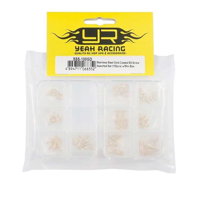 Yeah Racing Stainless Steel Gold Coated M2 Screw Assorted Set (100Pcs) W/Mini Box