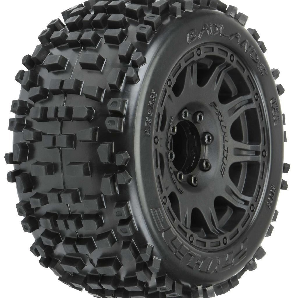 Proline 1/8 Badlands F/R 3.8In Mt Tires Mounted 17mm Blk Raid (2)