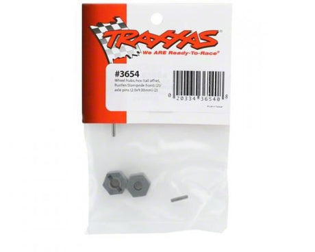 TRAXXAS Wheel hubs, hex (tall offset, Rustl/Stamp front)/ axle pins