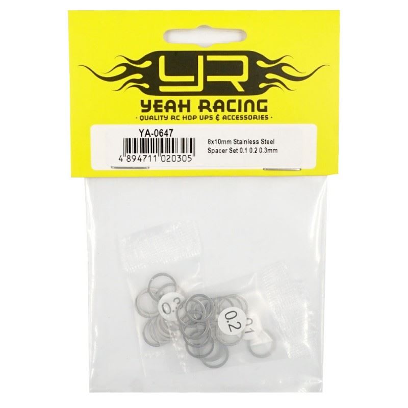 Yeah Racing 8x10mm Stainless Steel Spacer Set 0.1 0.2 0.3mm