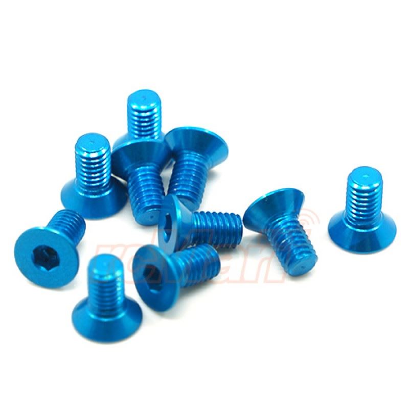 Yeah Racing Aluminum 7075 3x12mm Hex Socket Flat Head Screws 10pcs Blue