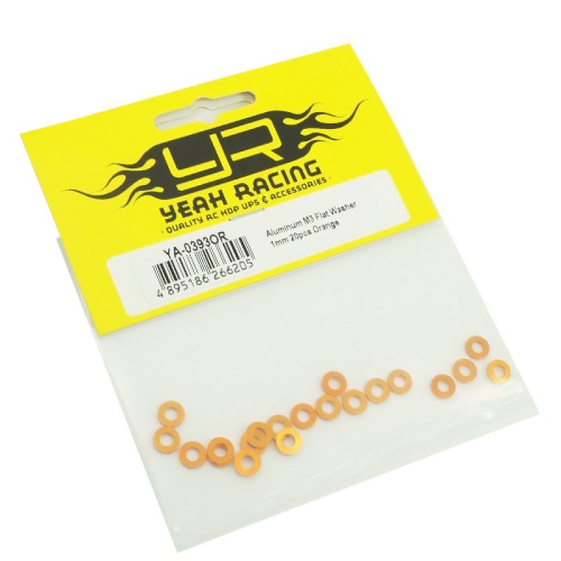 Yeah Racing Aluminum M3 Flat Washer 1mm 20pcs Orange