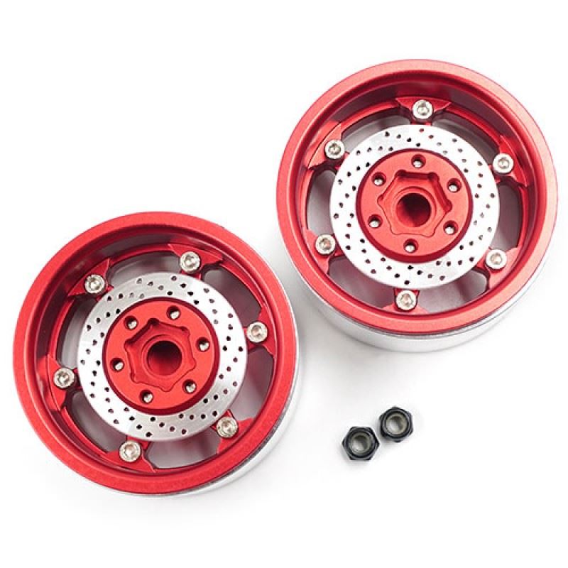 Yeah Racing 1.9 Aluminum CNC BXC 6 Spoke Beadlock Wheel w/ Brake Rotor 2pcs Red