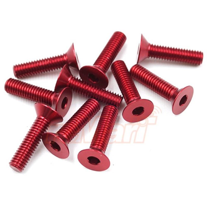 Yeah Racing Aluminum 7075 3x12mm Hex Socket Flat Head Screws 10pcs Red