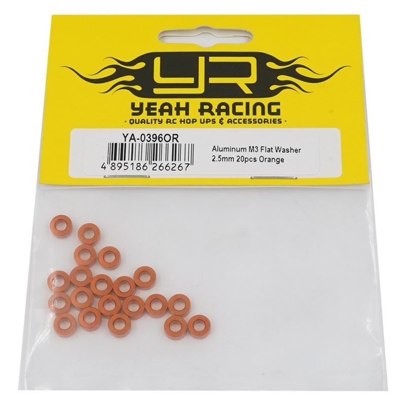 Yeah Racing Aluminum M3 Flat Washer 2.5mm 20pcs Orange