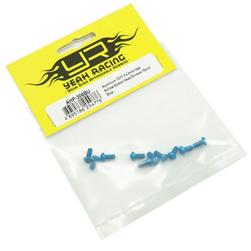 Yeah Racing Aluminum 7075 3x6mm Hex Socket Button Head Screws 10pcs Blue