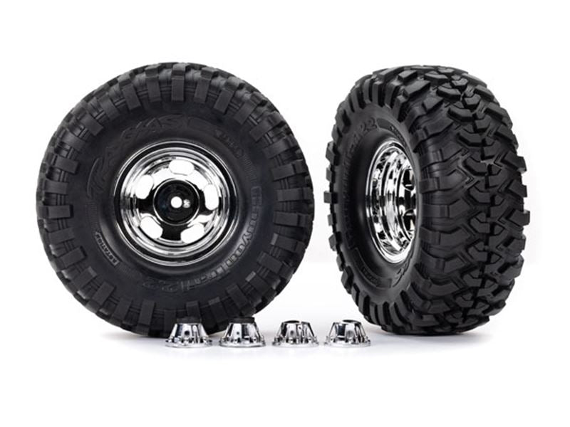Traxxas 2.2in Canyon Trail Tyres Mounted on Chrome Wheels with Caps (2)