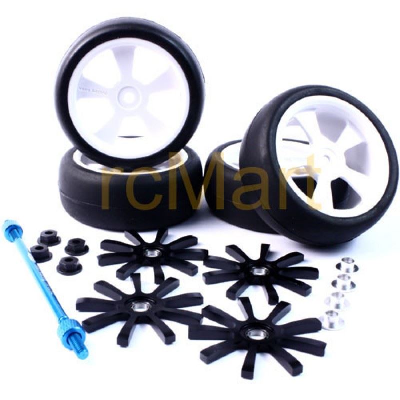 Yeah Racing Aluminum Stylish Spinning Rims (4pcs) BK 9-Spoke Tire Set w/ Tire Holder for 1:10 RC Touring Cars