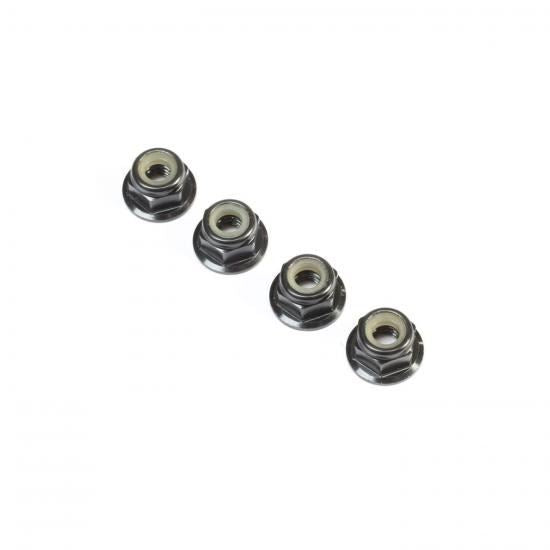 Losi Black Alum Flanged Locknut - M4 x 0.7mm x 7mm (4)