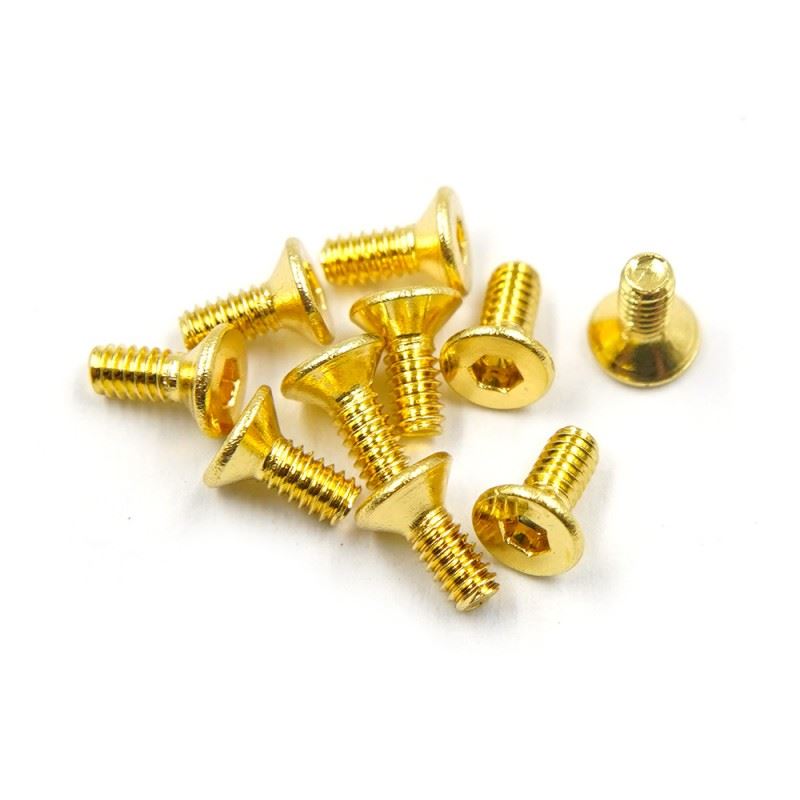 Yeah Racing Stainless Steel Gold Coated Hex Socket Flat Head Machine Screw (M2X5Mm) 10Pcs