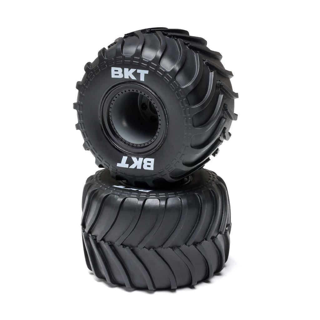 Losi Mt Tires, Black Beadlock, Premounted (2): Mini Lmt