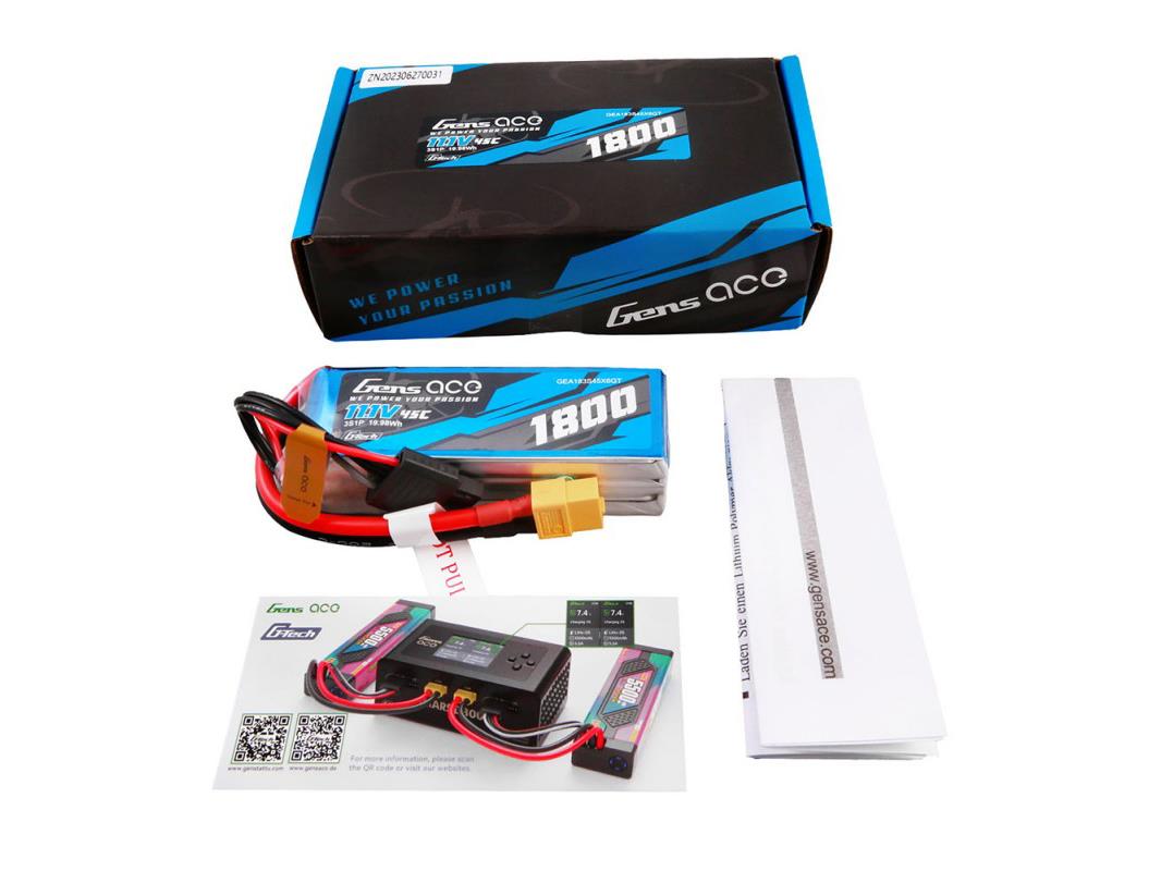 Gens Ace Li-Po G-Tech 3S 11.1V 1800mAh 45C with XT60