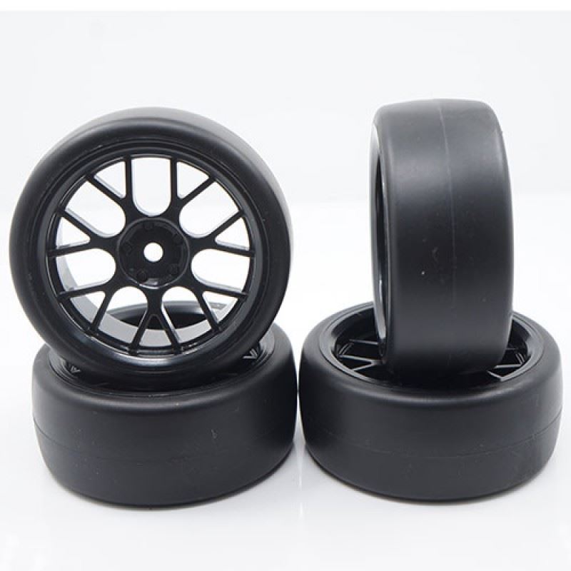 Yeah Racing Spec D CS Wheel Offset +3 Black w/Tire 4pcs For 1/10 Drift
