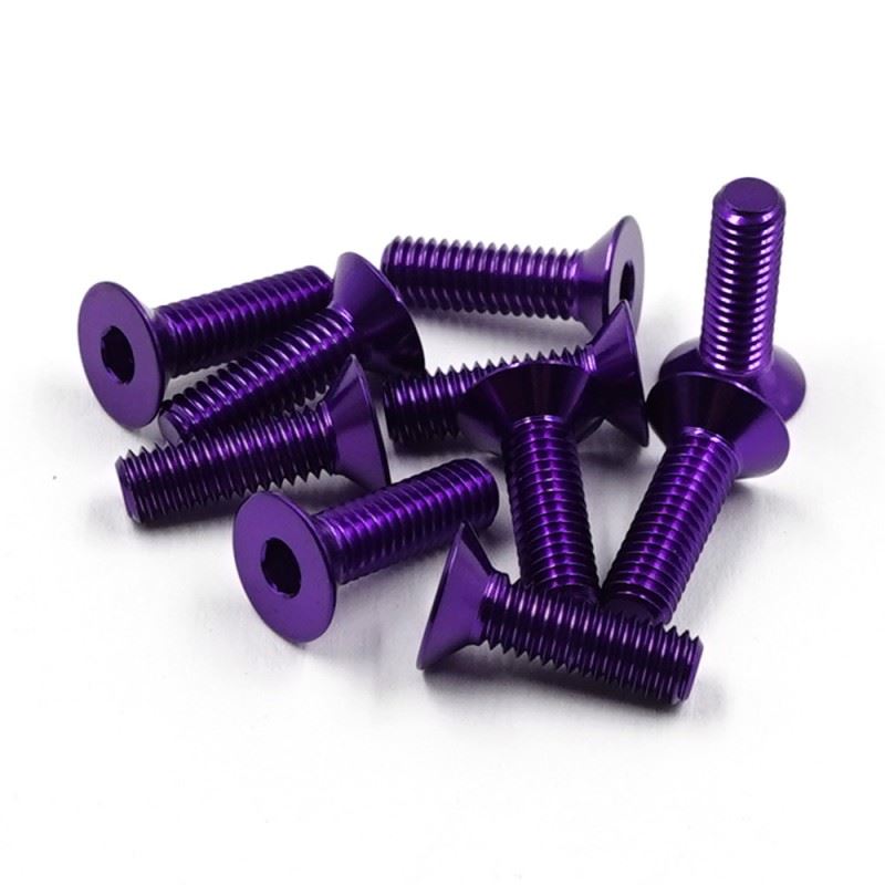 Yeah Racing Aluminum 7075 3X10Mm Hex Socket Flat Head Screws 10Pcs Purple