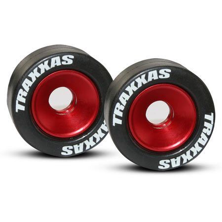TRAXXAS Wheels, (red-anodised alumin) 5x8mm BB, axles, rubber tires