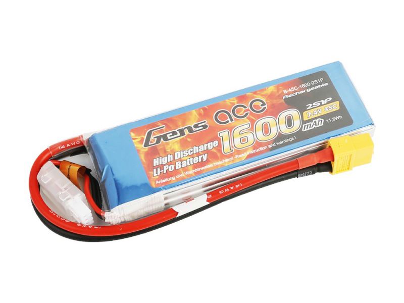 Gens Ace Li-Po 2S 7.4V 1600mAh 45C with XT60