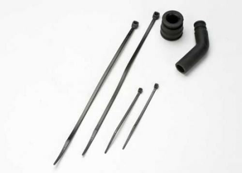 TRAXXAS Pipe coupler, molded (black) exhaust deflecter w/ cable ties