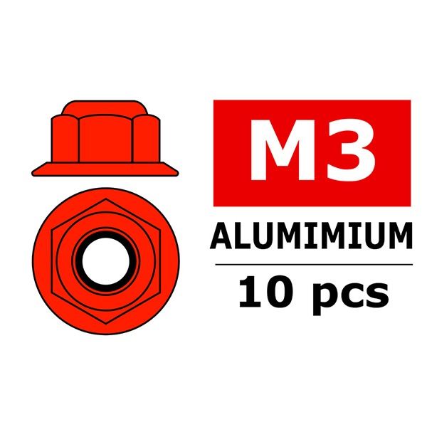CORALLY ALUMINIUM NYLSTO P NUT M3 FLANGED RED 10 PC