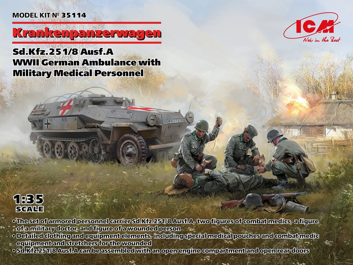 Icm Krankenpanzerwagen Sd.Kfz.251/8 Ausf.A , Wwii German Ambulance With 4 Figures
