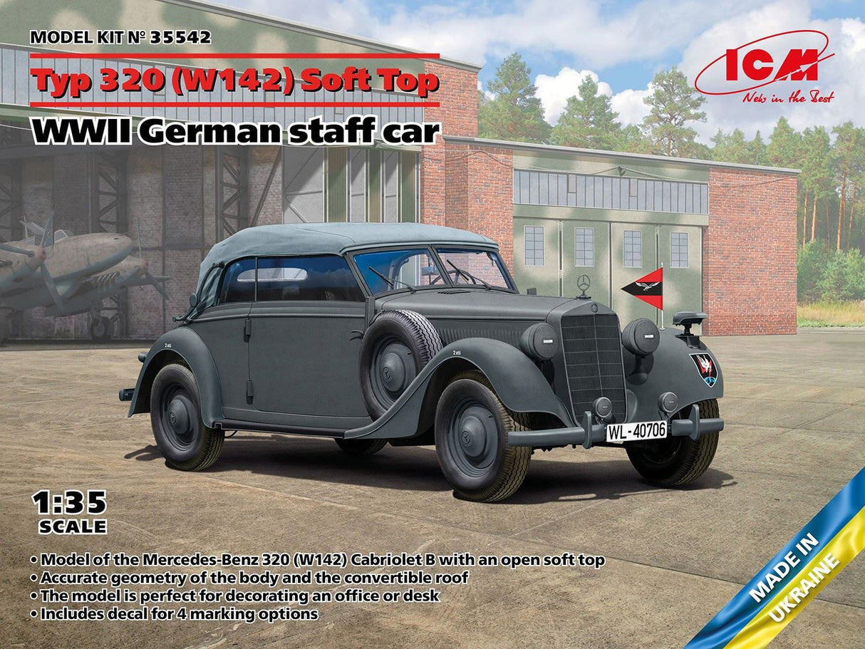 Icm Typ 320 (W142) Cabriolet Soft Top, Wwii German Staff Car