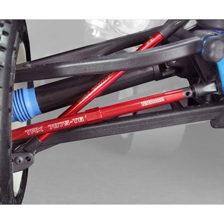 TRAXXAS Toe links, Revo (red-anodised) (128mm, fits Fr or Rr) (2)