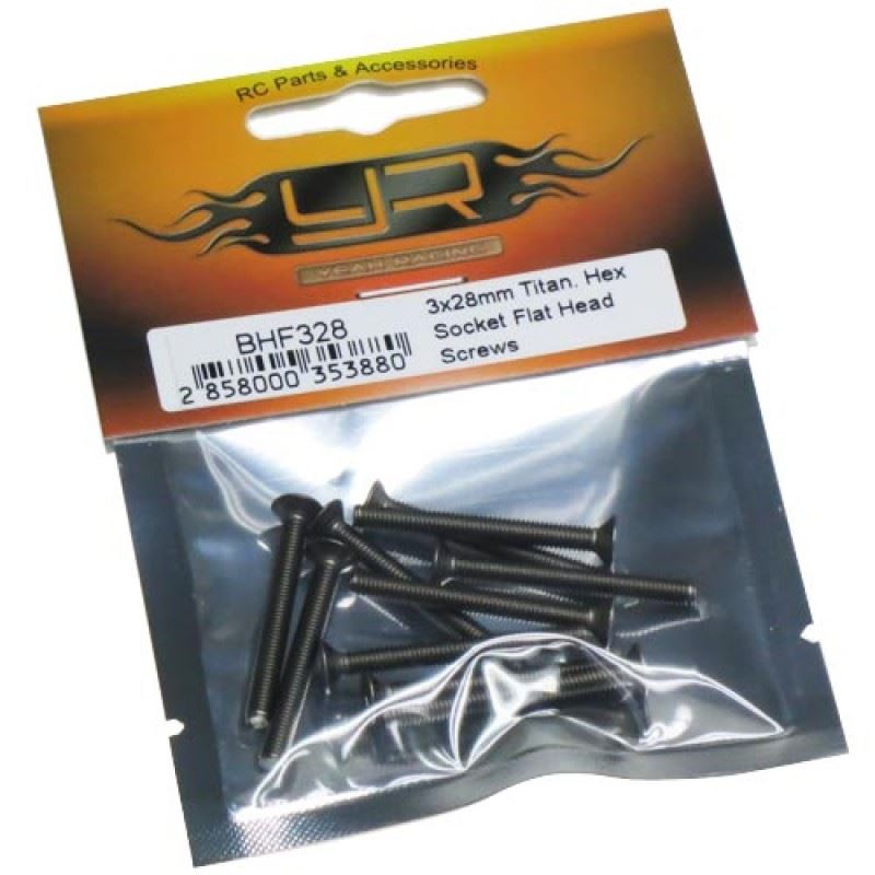 Yeah Racing Titanium Hex Socket Flat Head Screws M3 x 28mm 10pcs