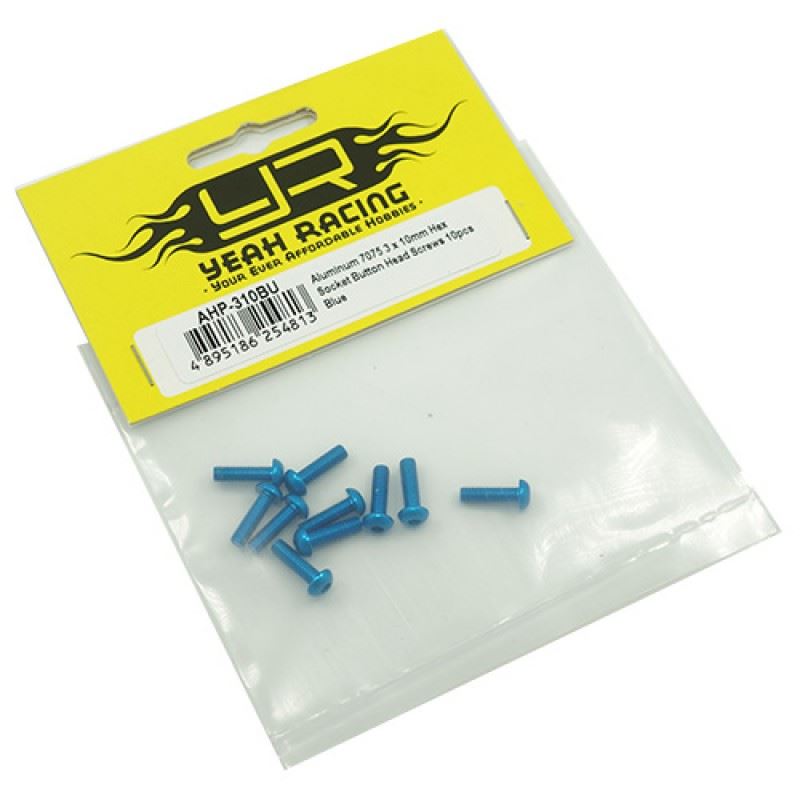 Yeah Racing Aluminum 7075 3x10mm Hex Socket Button Head Screws 10pcs Blue
