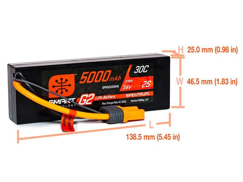 Spektrum 5000mAh 2S 7.4V SMART G2 30C IC5 -