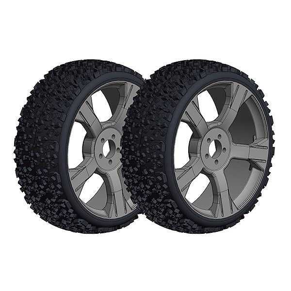 Corally Offroad 1/8 Buggy Tire S Ninja Low Profile Glued On Black Rims 1 Pair