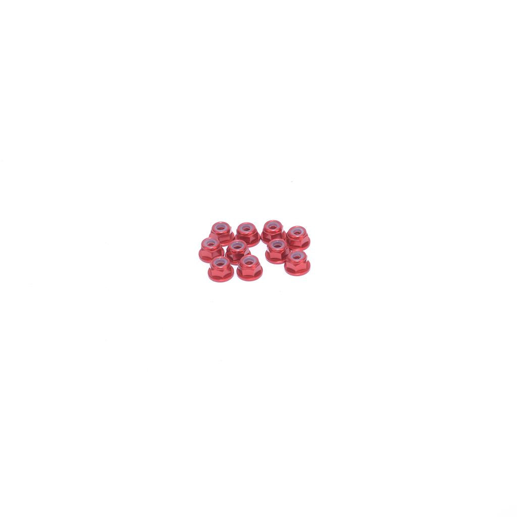 M3 Flanged Nyloc Nut - Red - 10Pcs