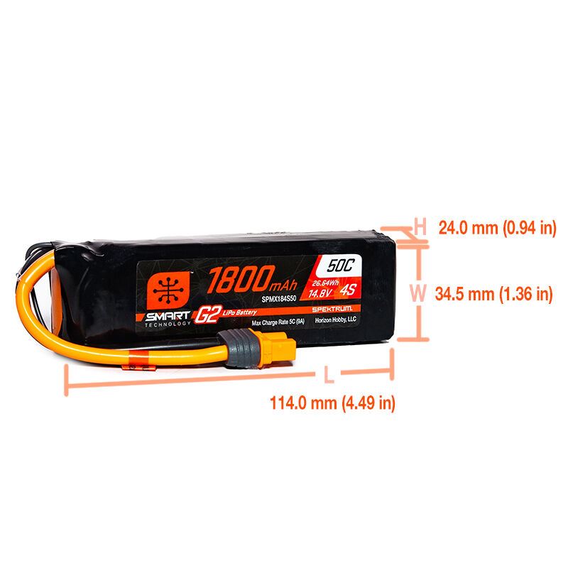 Spektrum 14.8V 1800mAh 4S 50C Smart G2 LiPo Battery: IC3
