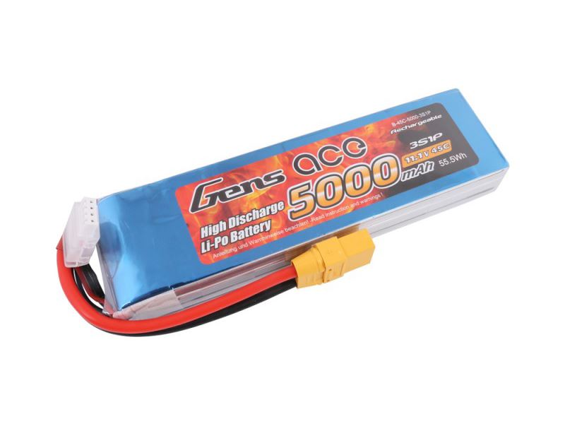 Gens Ace Li-Po 3S 7.4V 5000mAh 45C with XT90