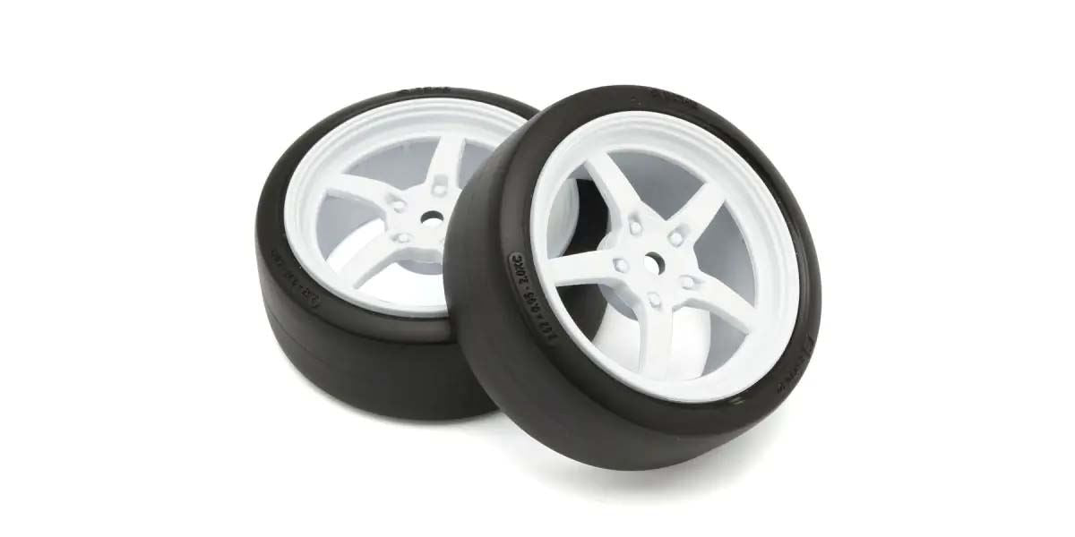 Pre-Glued Tyres Fz02 5-Spoke White1:10 Fazer 2.0 (2) Rally