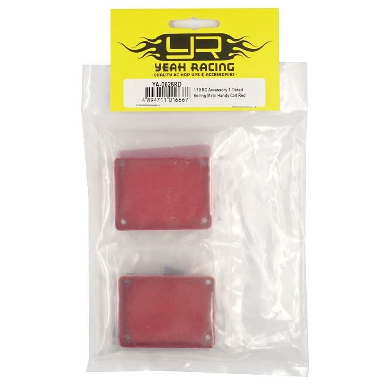 Yeah Racing 1/10 RC Accessory 3-Tiered Rolling Metal Handy Cart Red