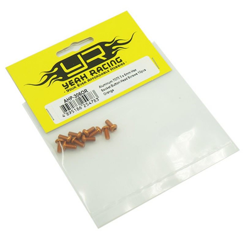 Yeah Racing Aluminum 7075 3x6mm Hex Socket Button Head Screws 10pcs Orange