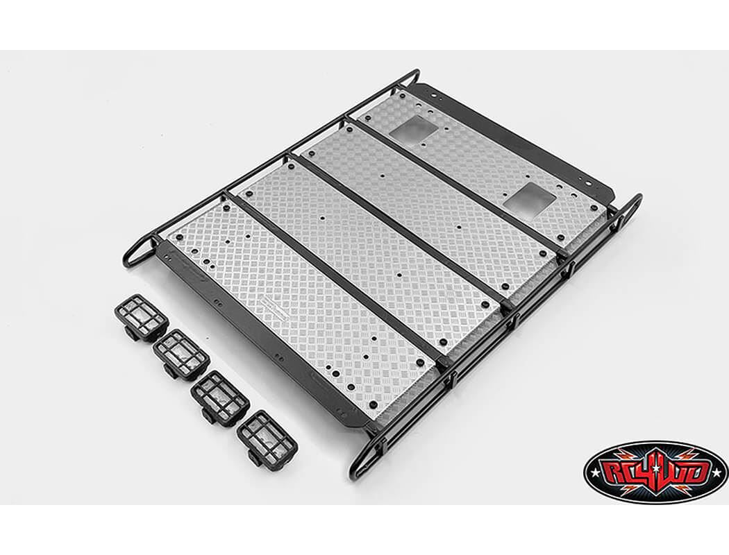 RC4WD COMMAND ROOF RACK W/DIAMOND PLATE & 4X SQUARE LIGHTS TRAXXAS TRX-4 MERCEDES-BENZ G-500 (A)