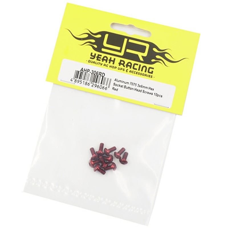 Yeah Racing Aluminum 7075 3x6mm Hex Socket Button Head Screws 10pcs Red