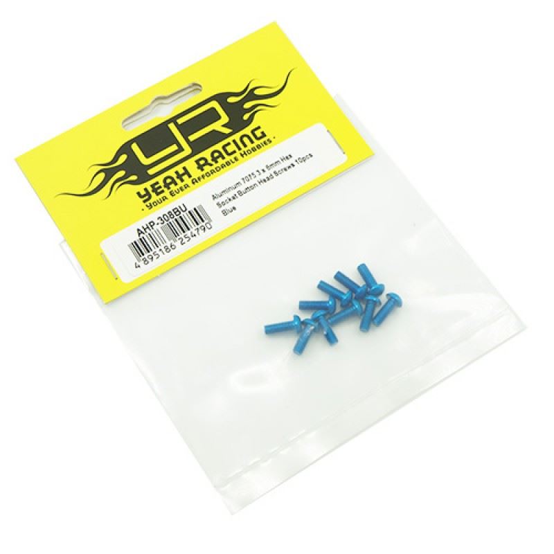 Yeah Racing Aluminum 7075 3x8mm Hex Socket Button Head Screws 10pcs Blue