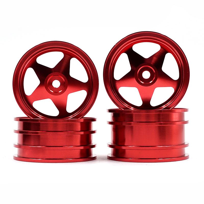 Yeah Racing Aluminum CNC 5 Spoke Rim Set Red For Tamiya 4WD Buggy