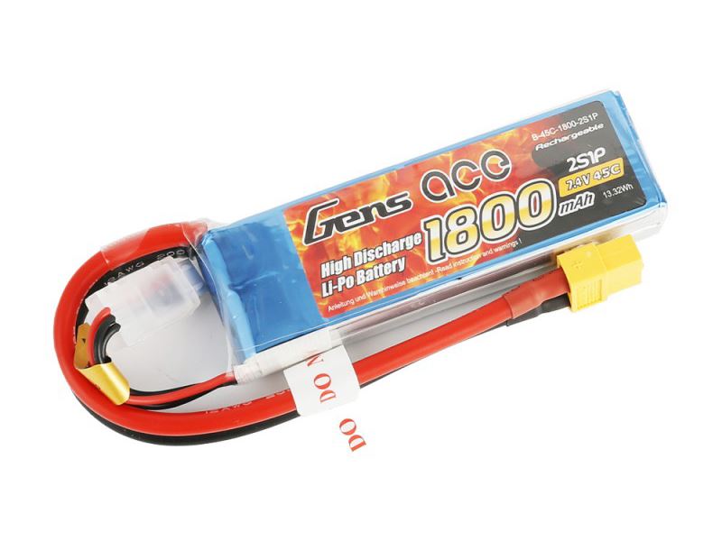 Gens Ace Li-Po 2S 7.4V 1800mAh 45C with XT60