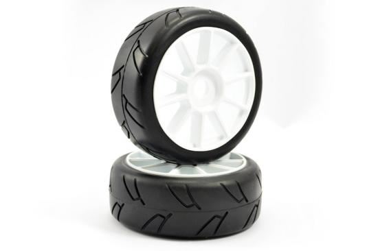 FASTRAX 1/8TH PREMOUNTED SLICK TYRES 'HAWK/SPLIT SPOKE'