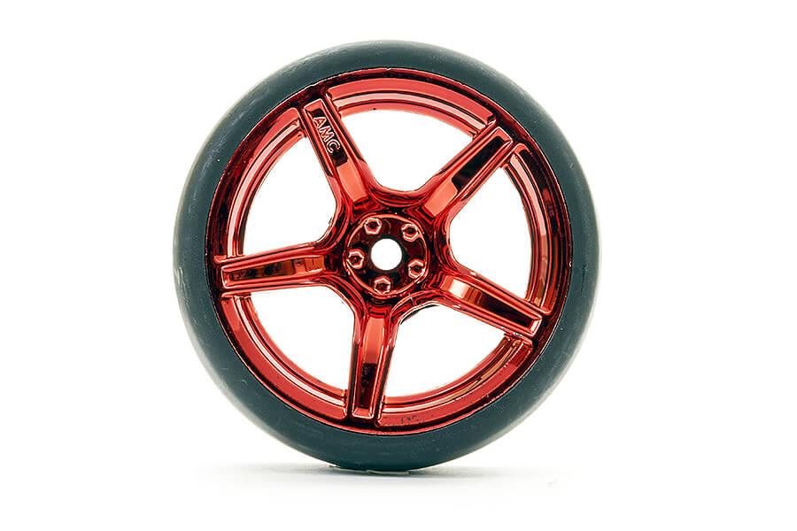 FASTRAX 1/10 (4) DRIFT D1 TYRE w/3MM 5-SPOKE WHEEL- MET RED
