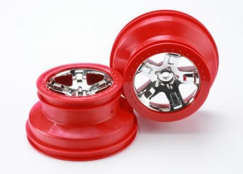 Traxxas Wheels, Sct Chrome, Red Beadlock Style, Dual Profile (2.2" O