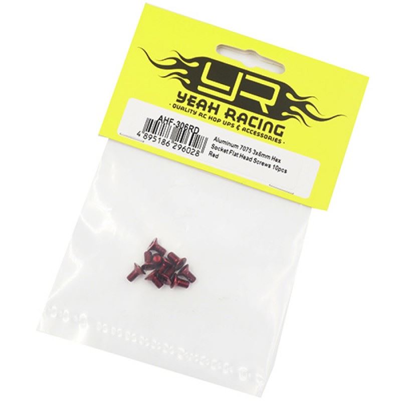 Yeah Racing Aluminum 7075 3x6mm Hex Socket Flat Head Screws 10pcs Red
