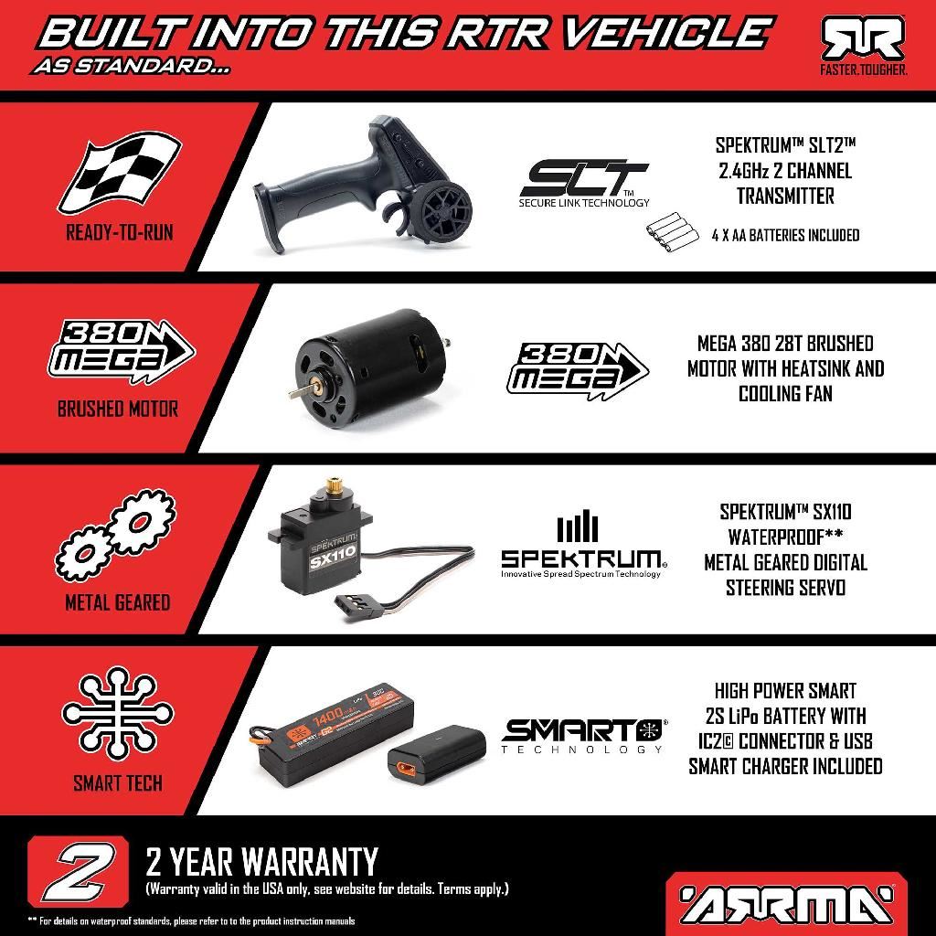 Arrma 1/16 Mojave Grom 4X4 Rta Kit Brushed Desert Truck (Battery &