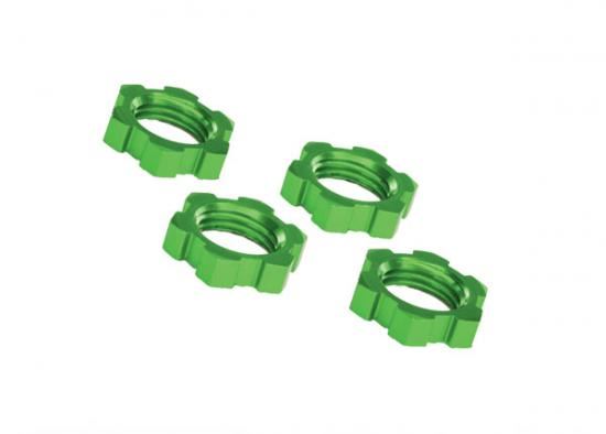 TRAXXAS Wheel nuts, splined, 17mm, serrated (green-anodized) (4)