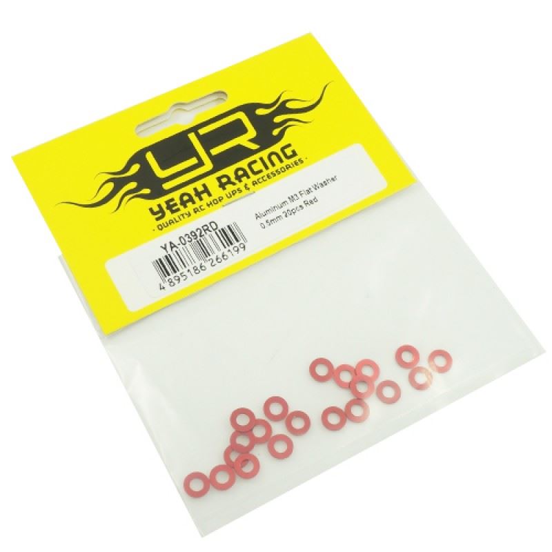 Yeah Racing Aluminum M3 Flat Washer 0.5mm 20pcs Red