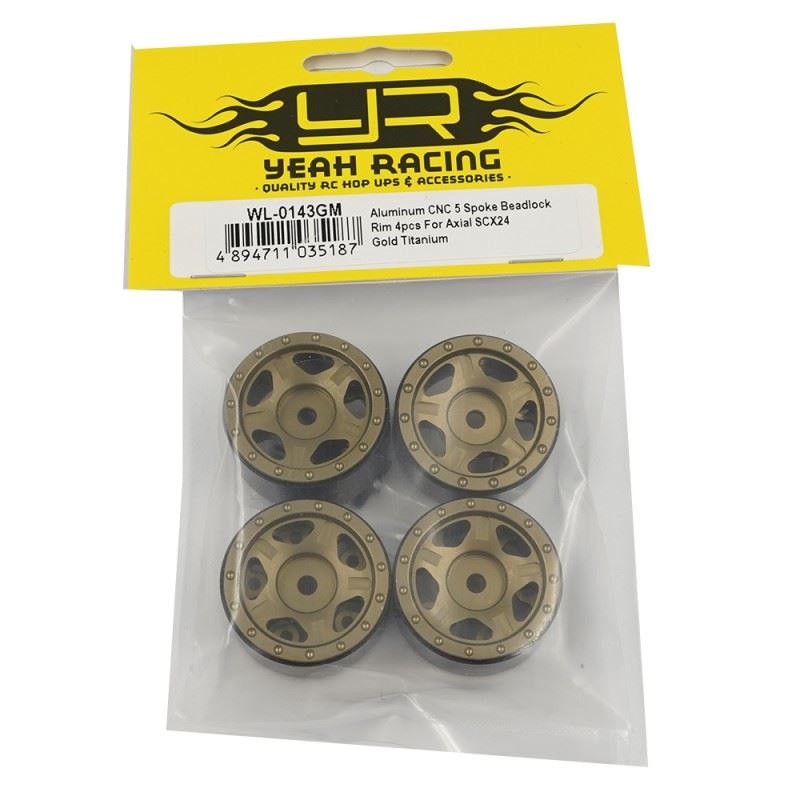 Yeah Racing Aluminum CNC 5 Spoke Beadlock Rim 4pcs For Axial SCX24 Gold Titanium