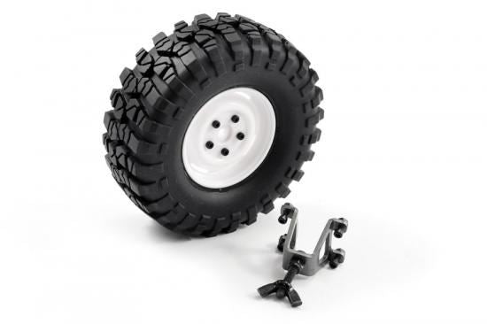 FTX OUTBACK SPARE TYRE MOUNT & TYRE/STEEL LUG WHEEL WHITE